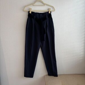 Claudie Pierlot Navy Twill High-Waist Crop Pauletta Trouser w/ Velvet Belt